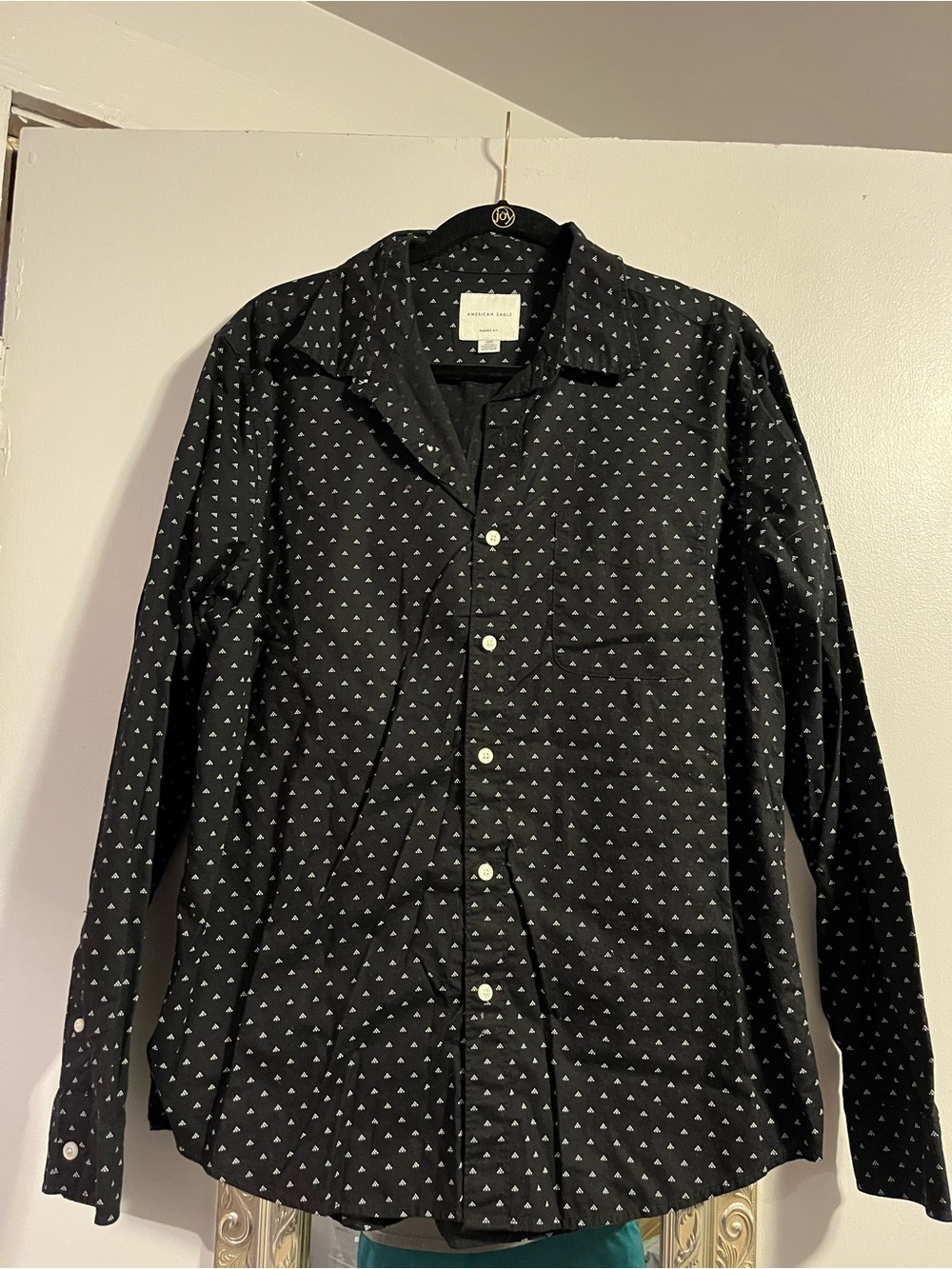 American Eagle Black Shirt with Small White Triangle Print